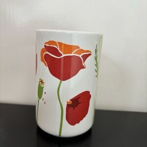 Vintage IKEA Ceramic Cup Floral Poppy Orange Bathroom Kitchen Holder Retro 90s